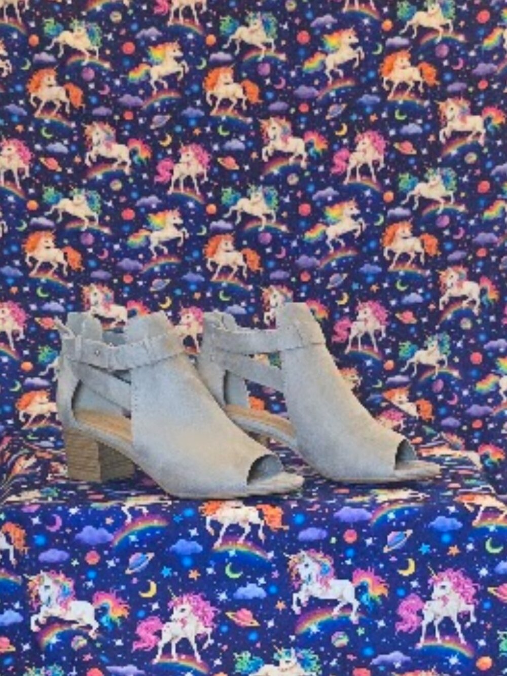 Cityclassified Grey Faux Suede Peep Toe Stacked Heel Ankle Bootie